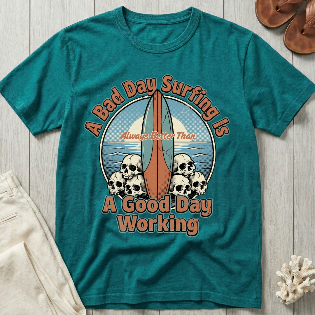 A Bad Day Surfing - Surfboard Skull Pile T-Shirt