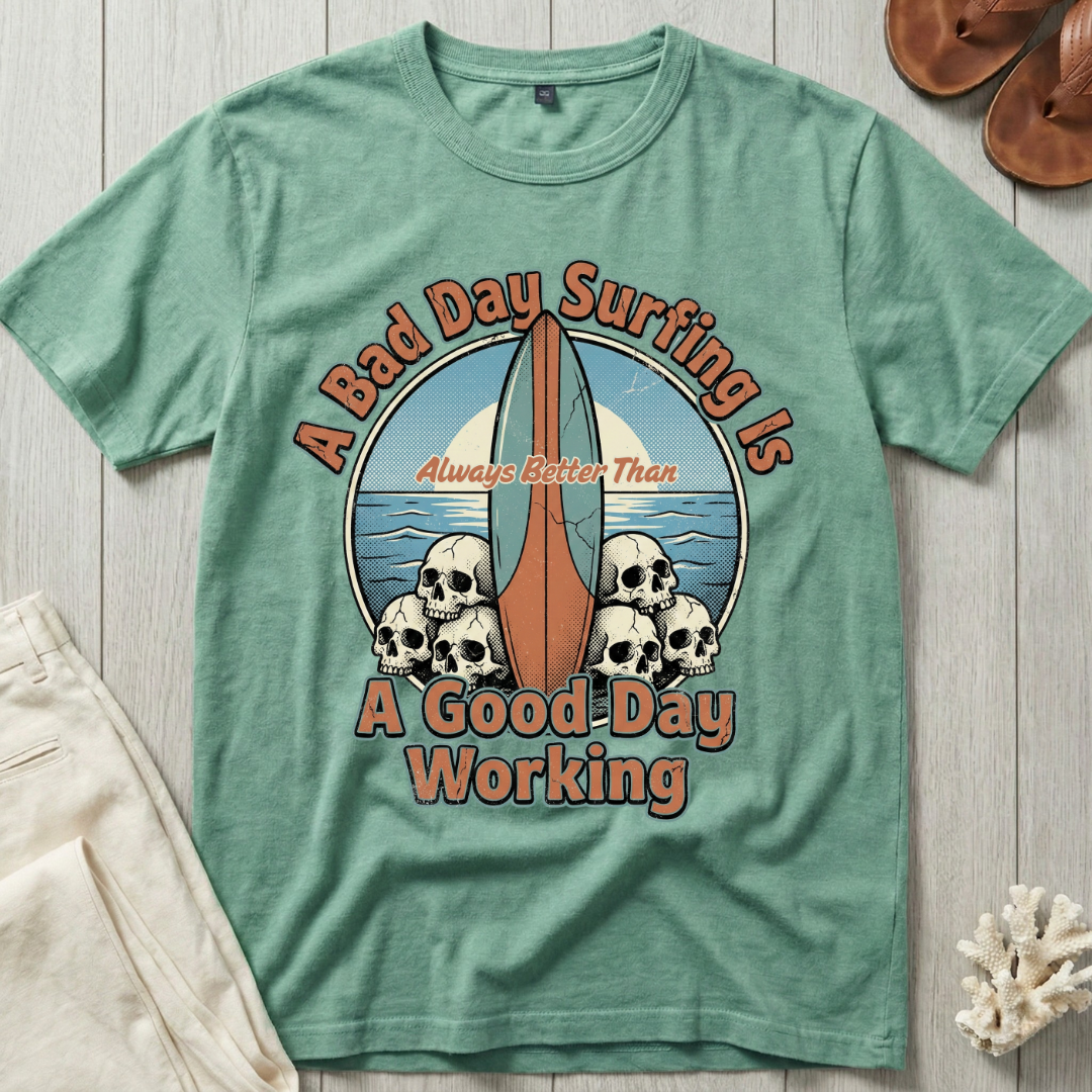 A Bad Day Surfing - Surfboard Skull Pile T-Shirt