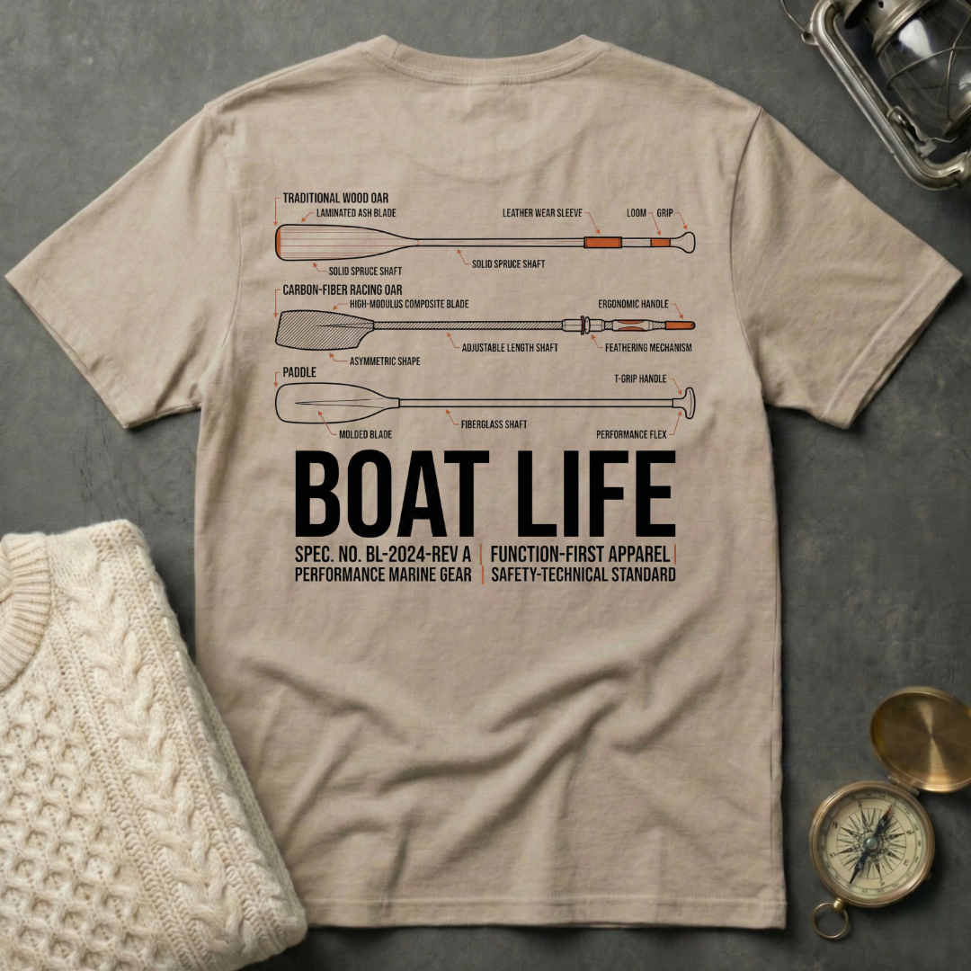 Boat Life - Oar Technical Illustration T-Shirt