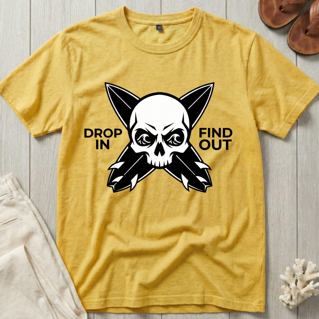 Drop In · Find Out - Skull-Crossed Boards T-Shirt