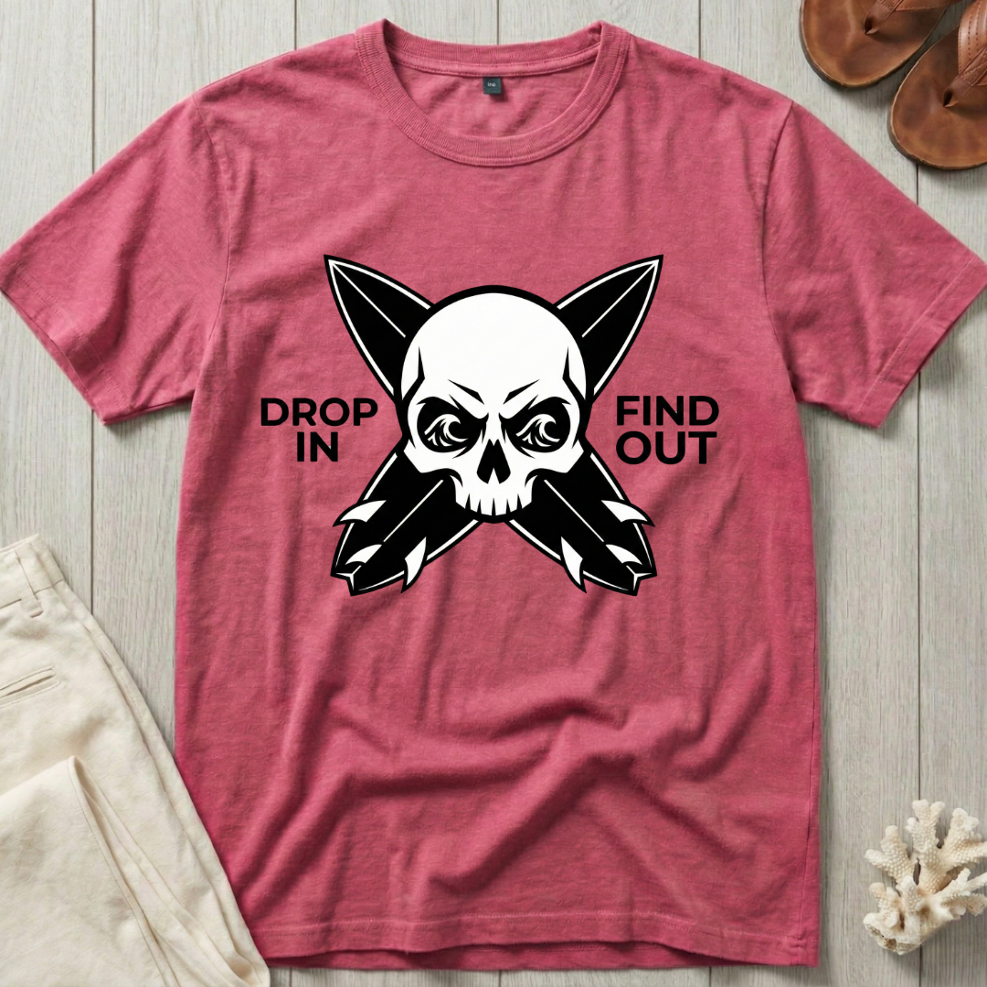 Drop In · Find Out - Skull-Crossed Boards T-Shirt