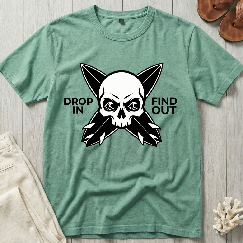 Drop In · Find Out - Skull-Crossed Boards T-Shirt