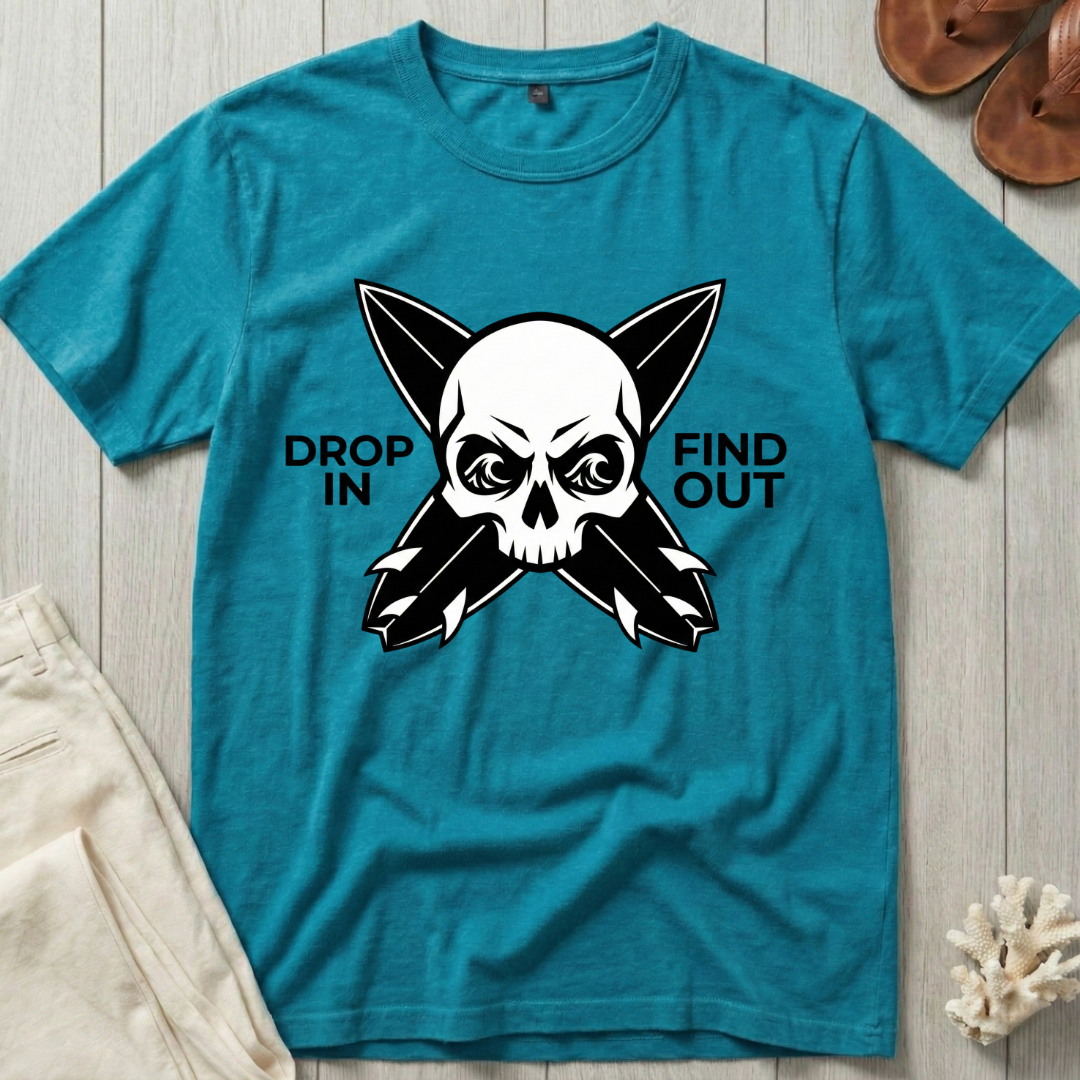 Drop In · Find Out - Skull-Crossed Boards T-Shirt