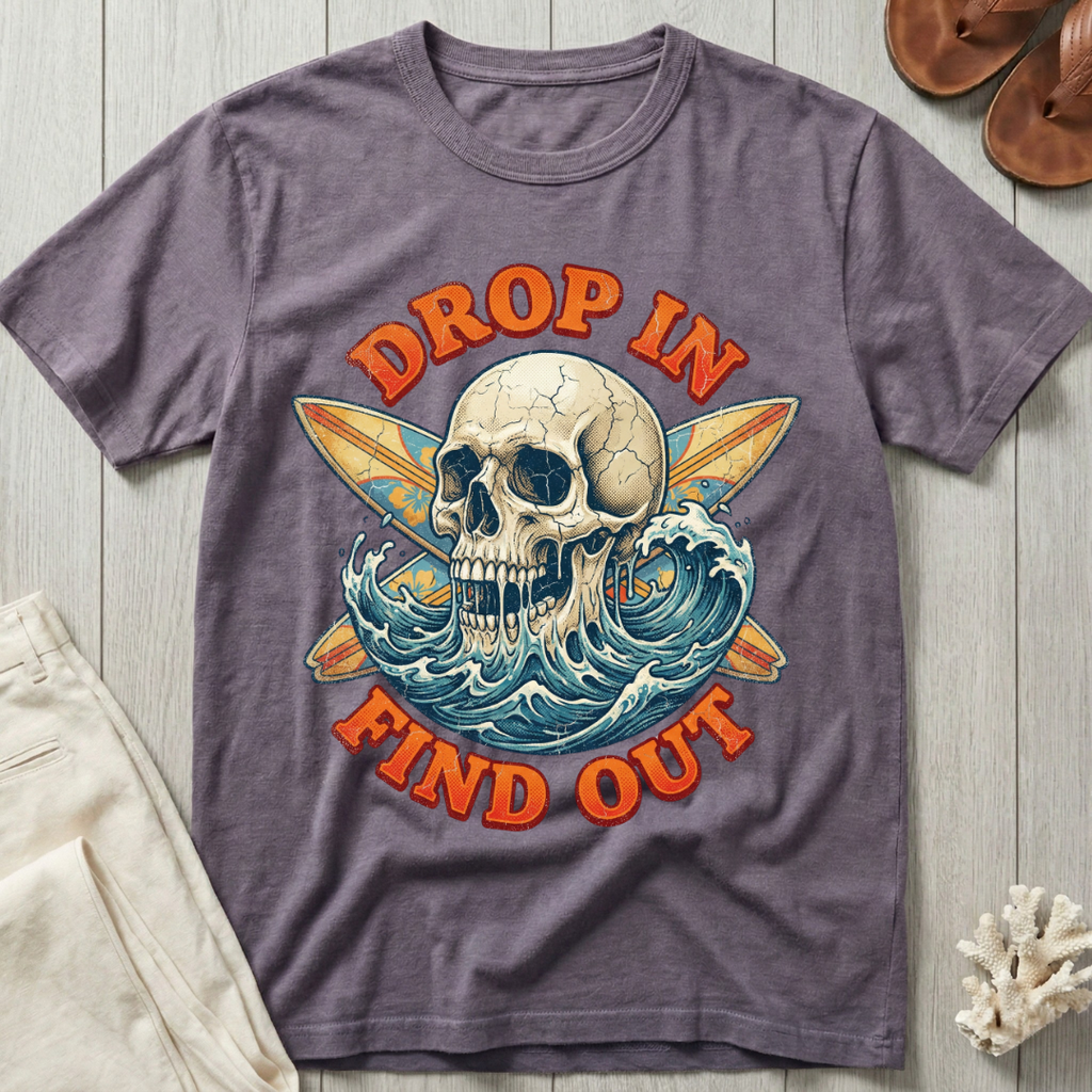 Drop In · Find Out - Skull & Crossed Boards T-Shirt