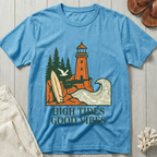 High Tides · Good Vibes - Lighthouse & Surfboard T-Shirt