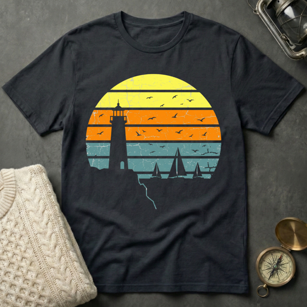 Lighthouse · Regatta - Distressed Retro Sunset T-Shirt