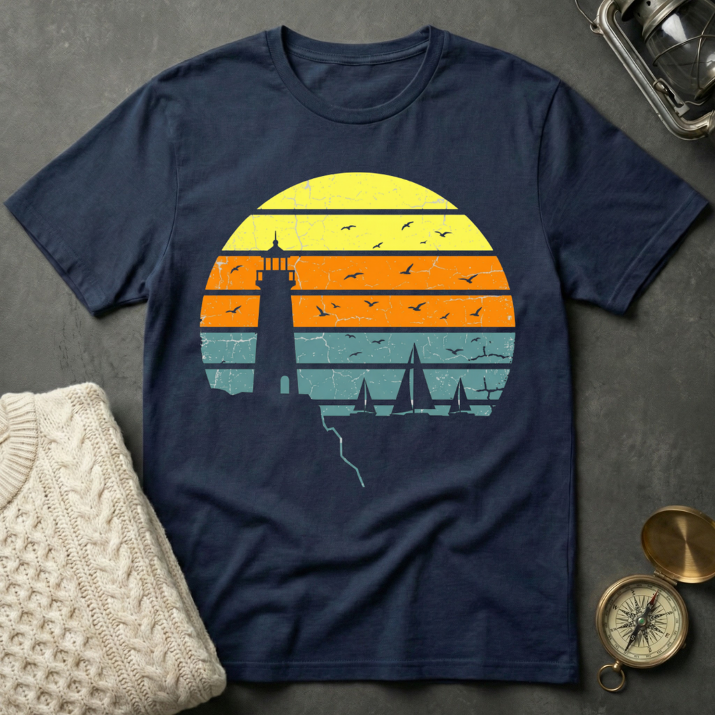 Lighthouse · Regatta - Distressed Retro Sunset T-Shirt