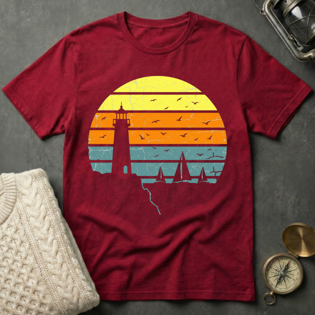 Lighthouse · Regatta - Distressed Retro Sunset T-Shirt