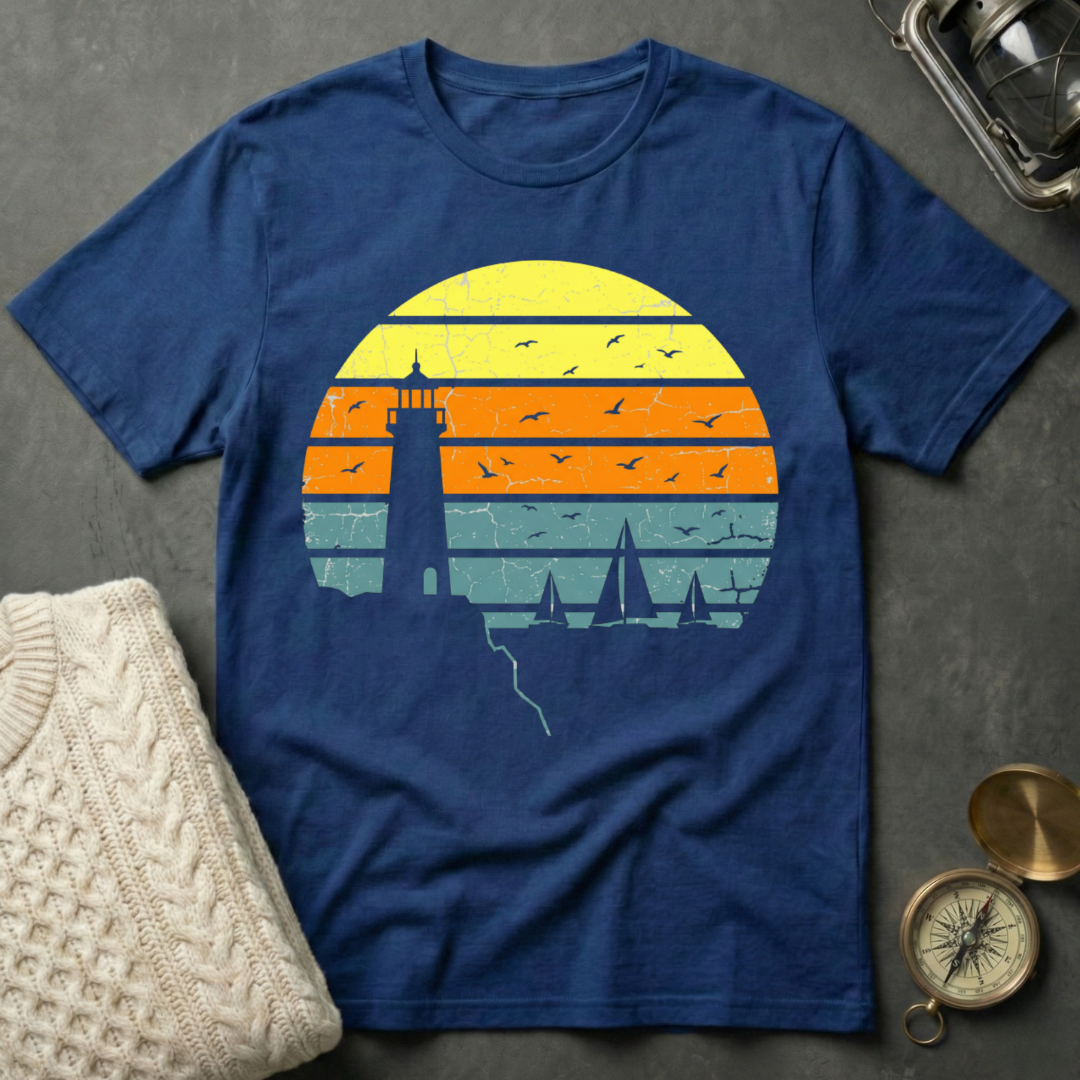 Lighthouse · Regatta - Distressed Retro Sunset T-Shirt