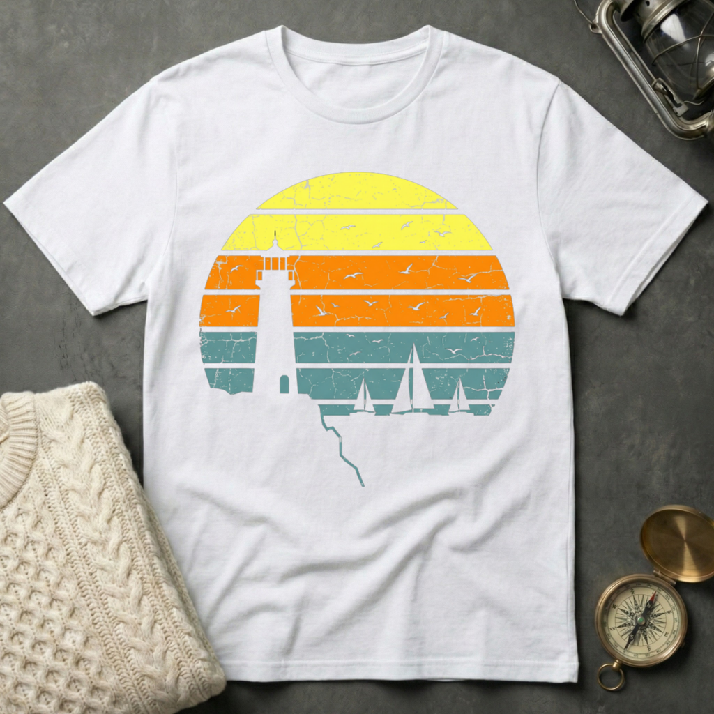Lighthouse · Regatta - Distressed Retro Sunset T-Shirt