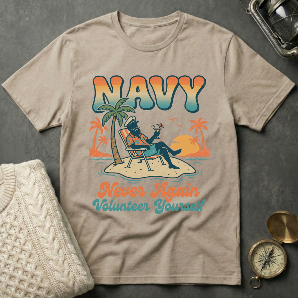 NAVY · Never Again Volunteer Yourself - Groovy Retro T-Shirt