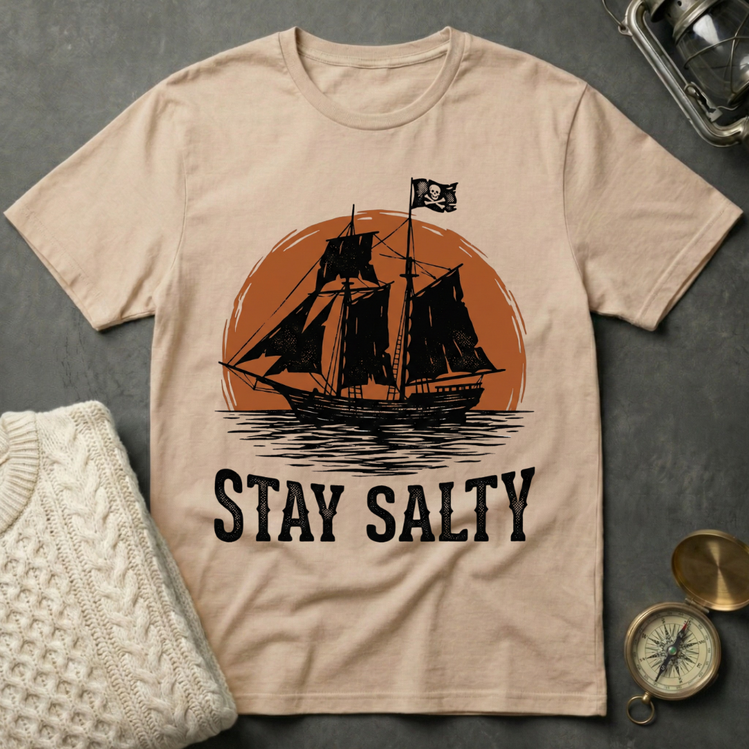 Stay Salty Pirate Ship Blood Moon T-Shirt