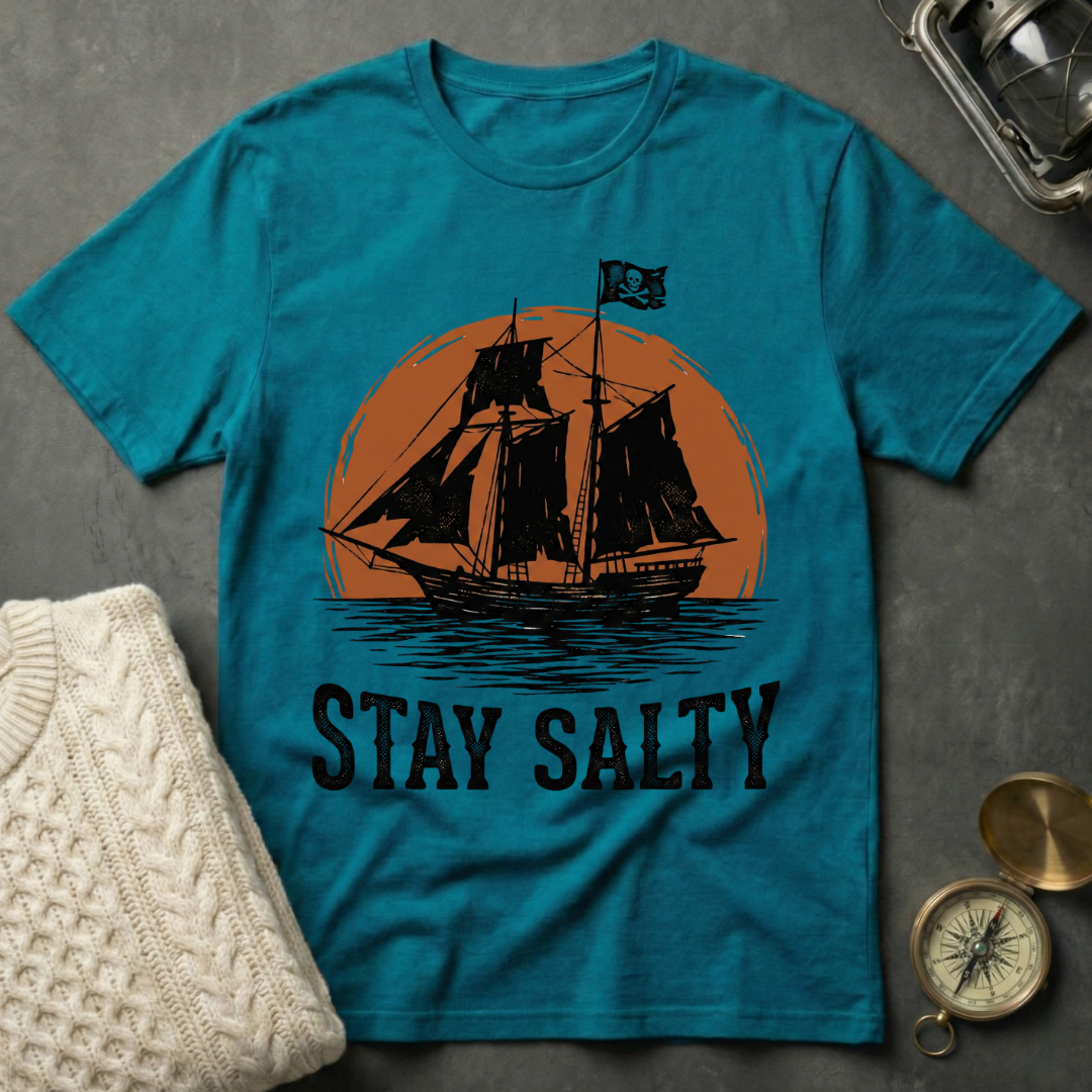 Stay Salty Pirate Ship Blood Moon T-Shirt