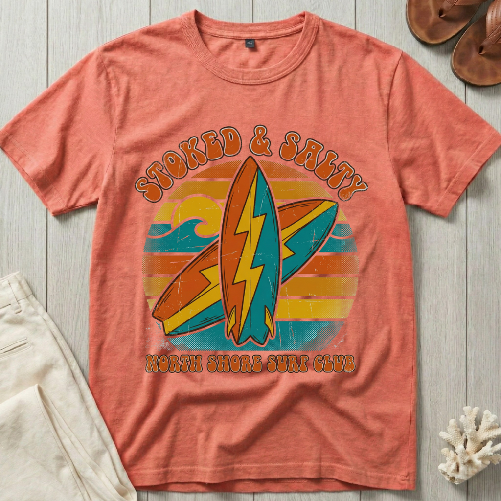 Stoked & Salty - Distressed Groovy Retro T-Shirt