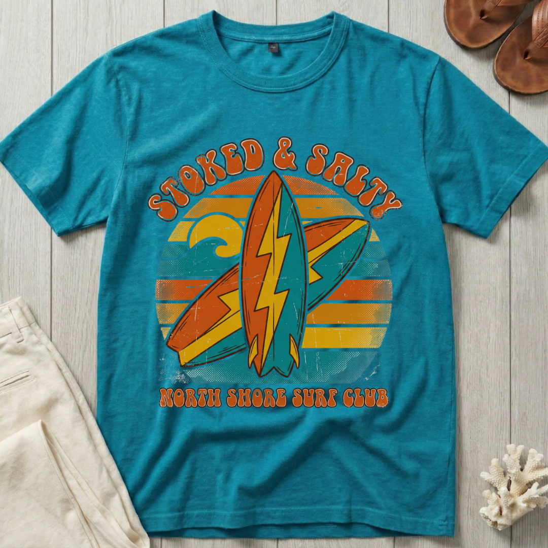 Stoked & Salty - Distressed Groovy Retro T-Shirt