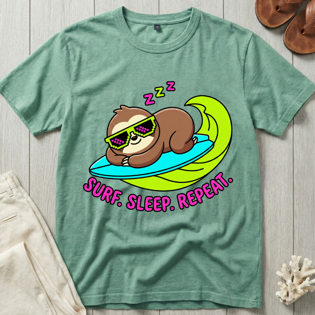 Surf. Sleep. Repeat. - Sloth Surfer T-Shirt