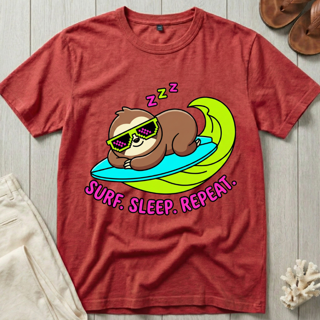 Surf. Sleep. Repeat. - Sloth Surfer T-Shirt