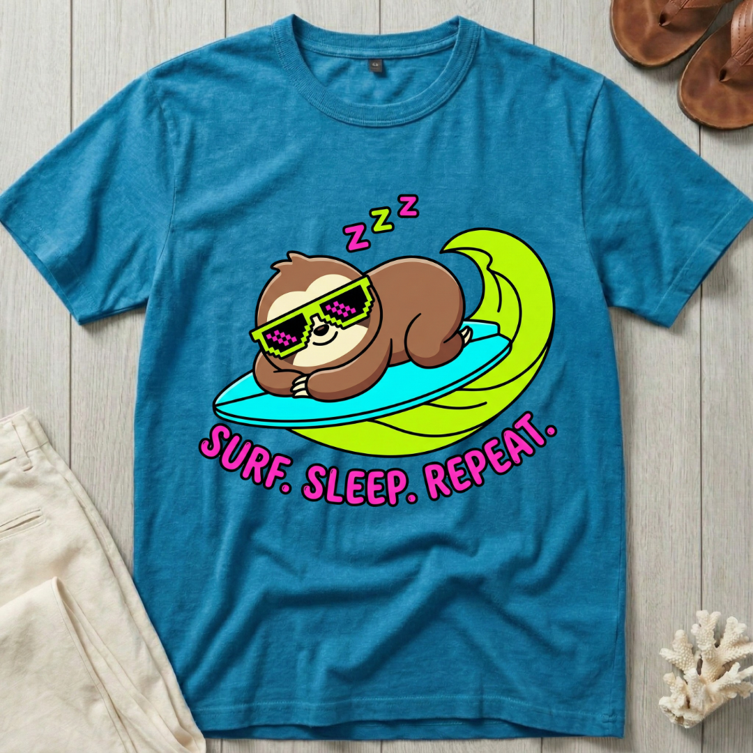 Surf. Sleep. Repeat. - Sloth Surfer T-Shirt