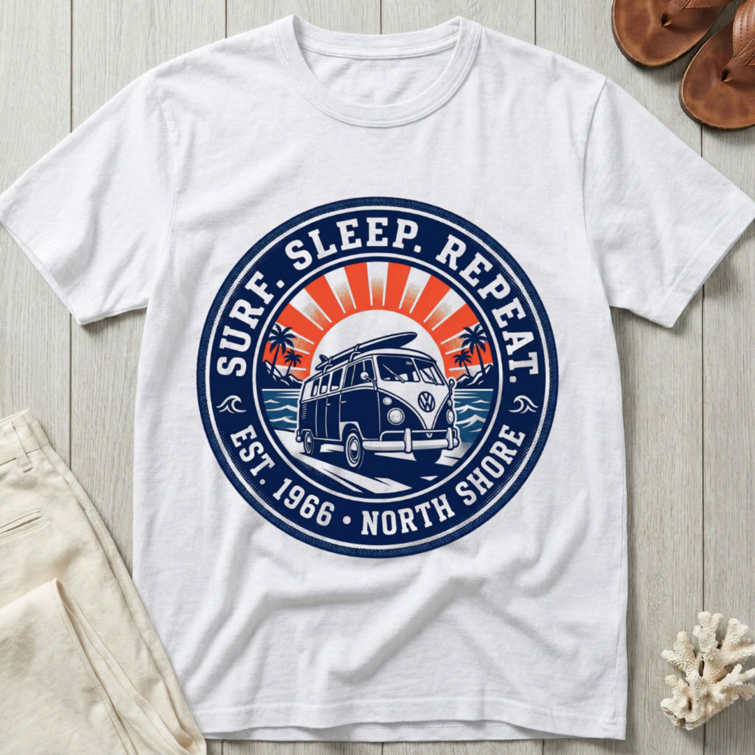 Surf. Sleep. Repeat. · Est. 1966 · North Shore T-Shirt