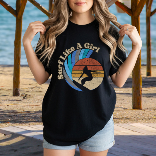Surf Like A Girl - Distressed Retro T-Shirt