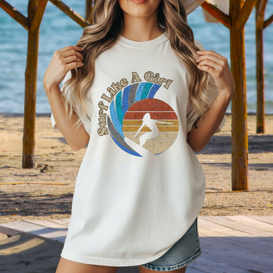 Surf Like A Girl - Distressed Retro T-Shirt