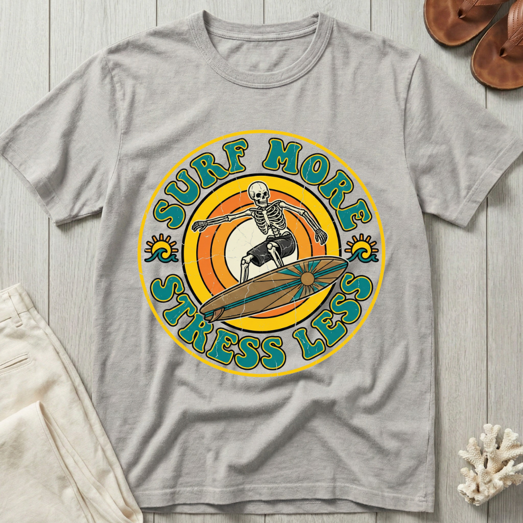 Surf More · Stress Less -  Groovy Retro T-Shirt
