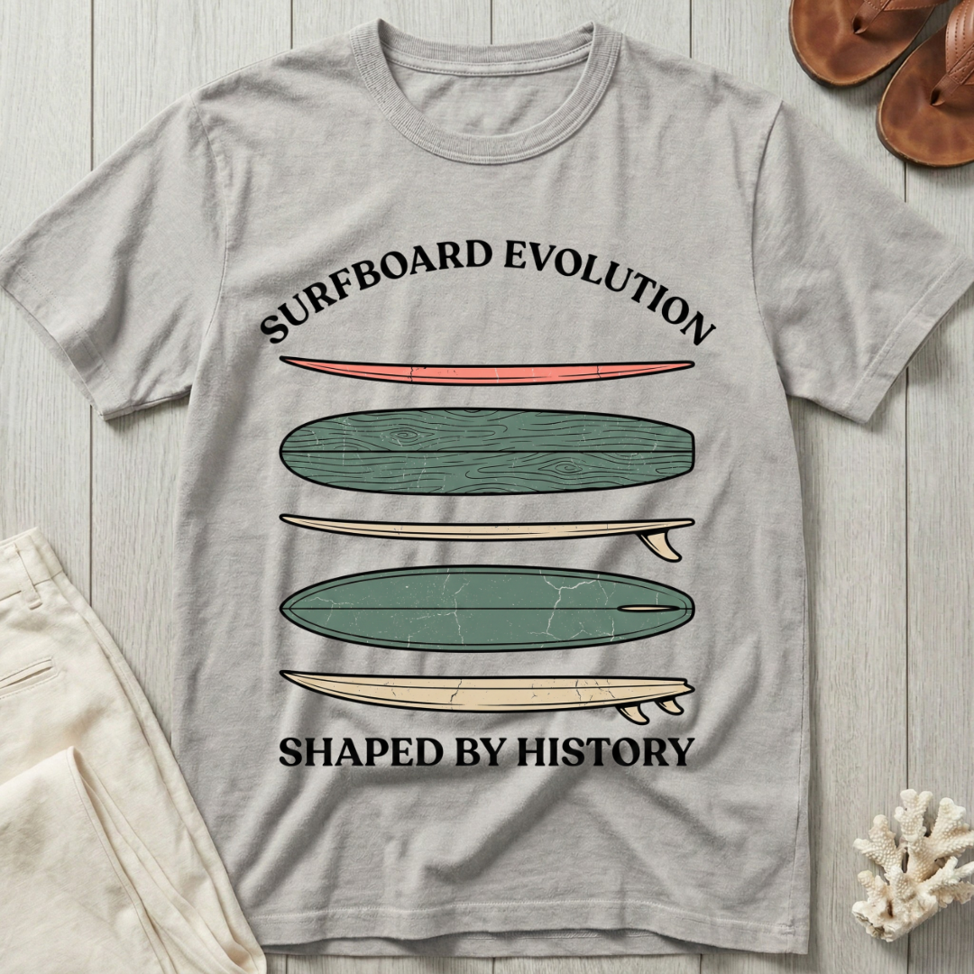 Surfboard Evolution · Shaped By History T-Shirt
