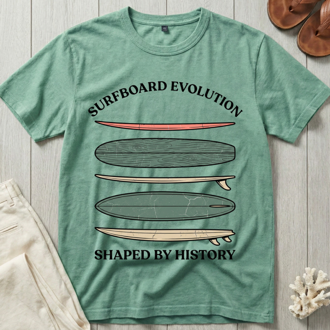 Surfboard Evolution · Shaped By History T-Shirt