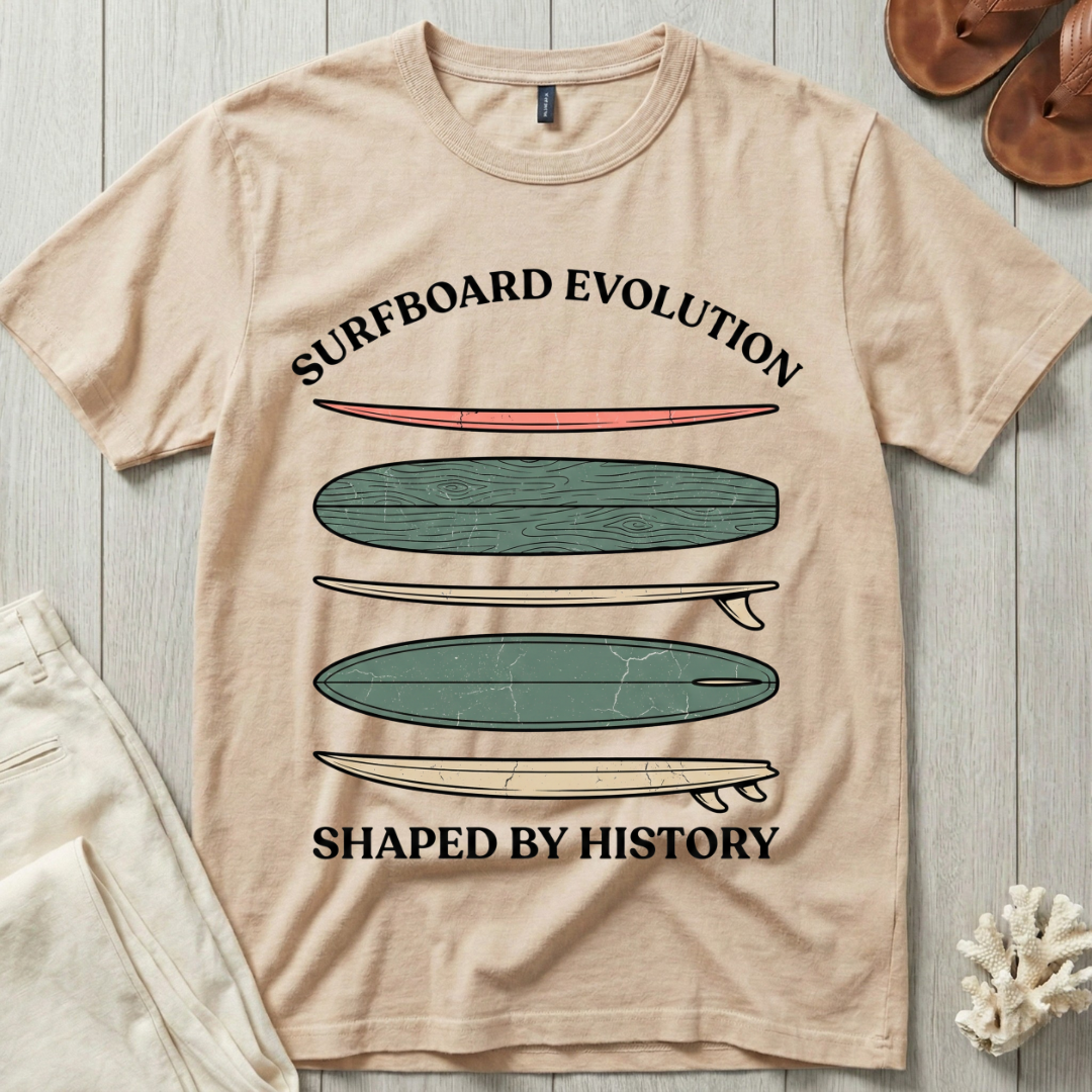 Surfboard Evolution · Shaped By History T-Shirt