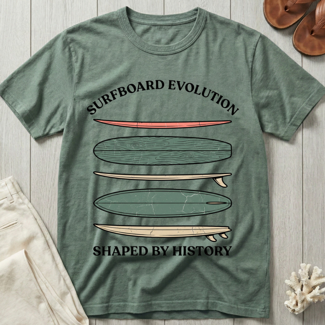 Surfboard Evolution · Shaped By History T-Shirt