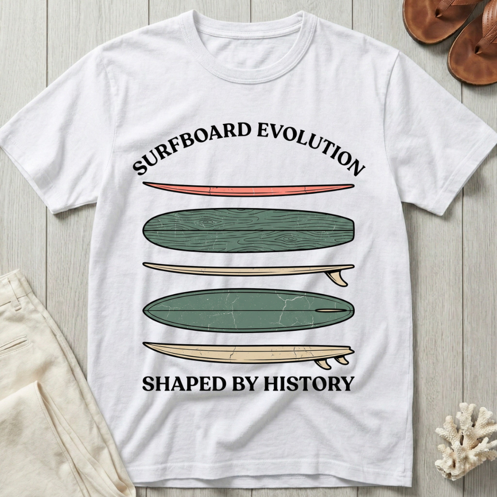 Surfboard Evolution · Shaped By History T-Shirt
