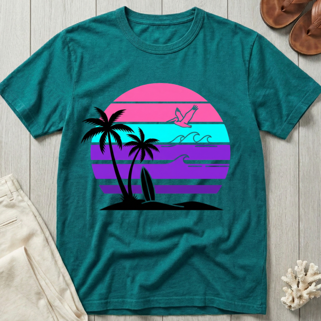 Surfer Sunset - Neon Retro T-Shirt