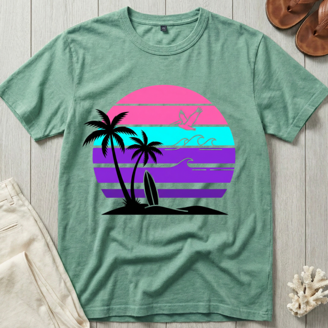 Surfer Sunset - Neon Retro T-Shirt