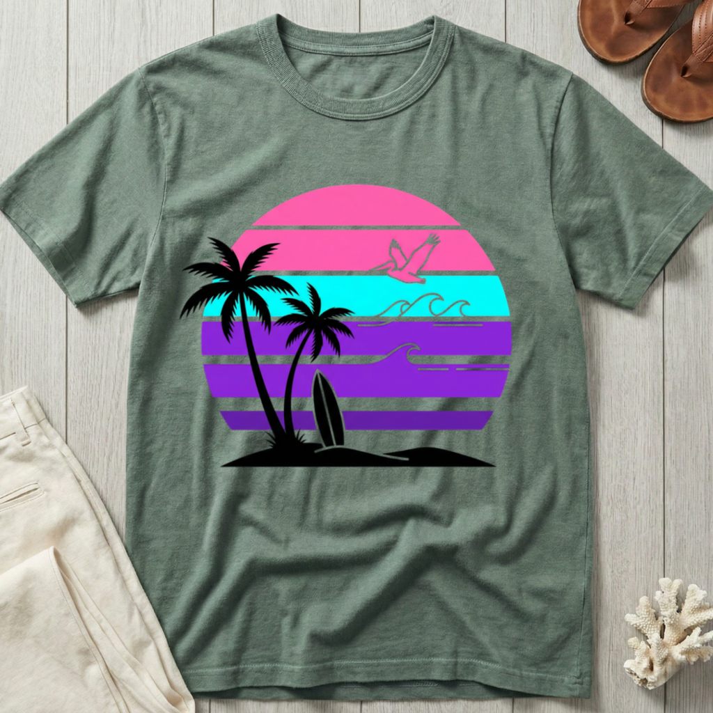 Surfer Sunset - Neon Retro T-Shirt