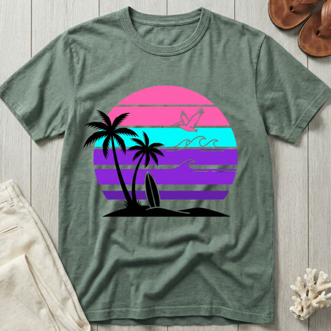 Surfer Sunset - Neon Retro T-Shirt