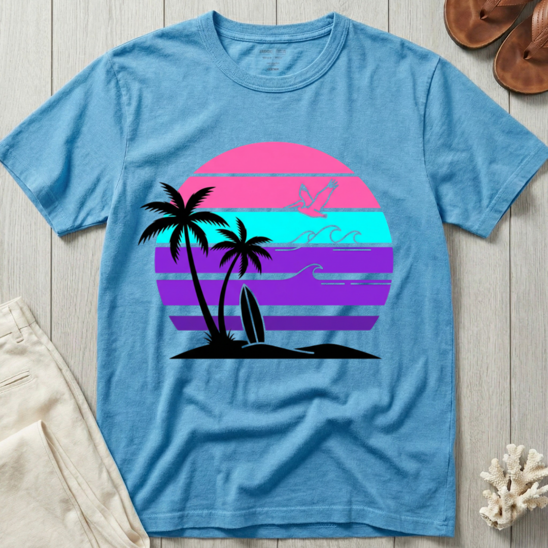 Surfer Sunset - Neon Retro T-Shirt