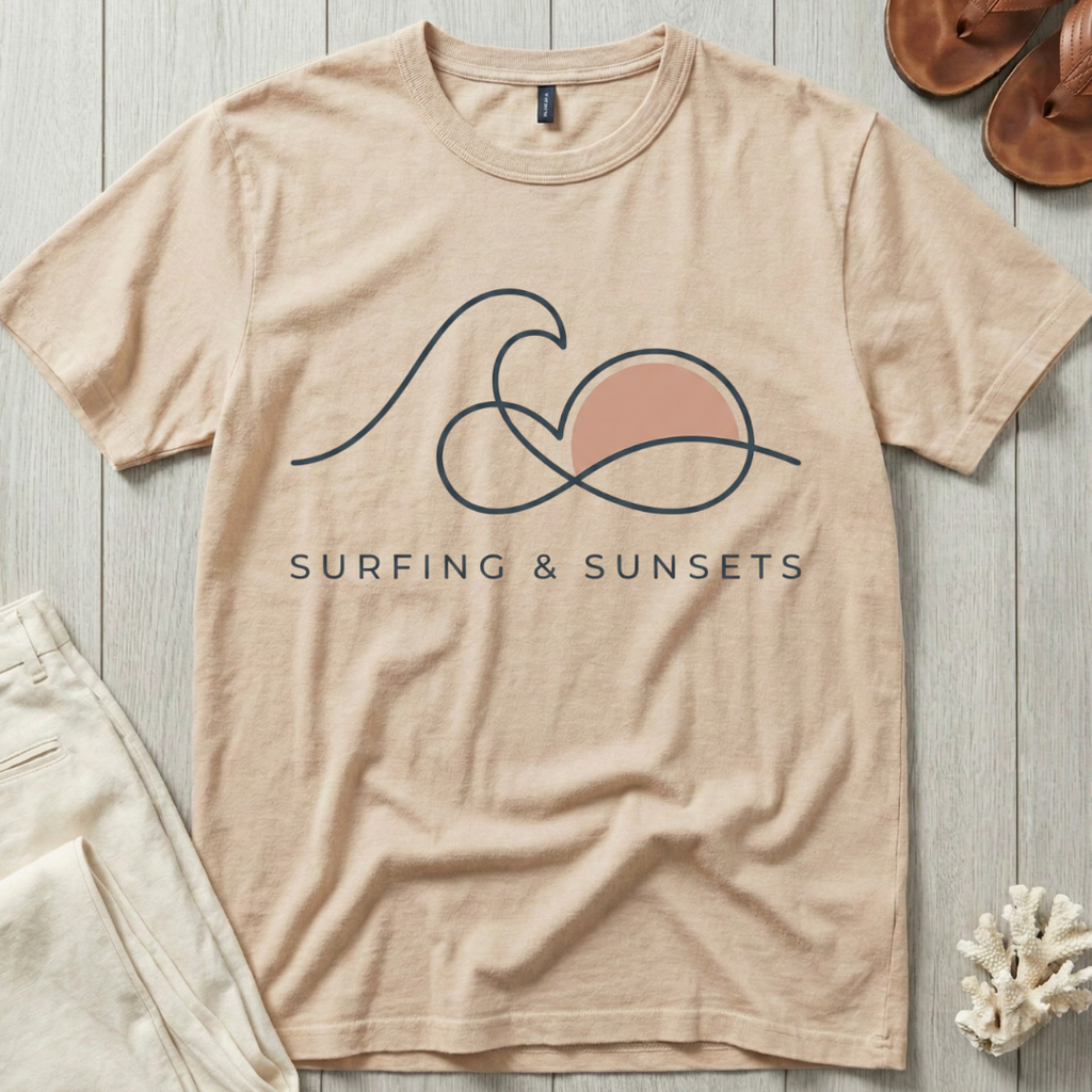 Surfing & Sunsets - Line Art T-Shirt