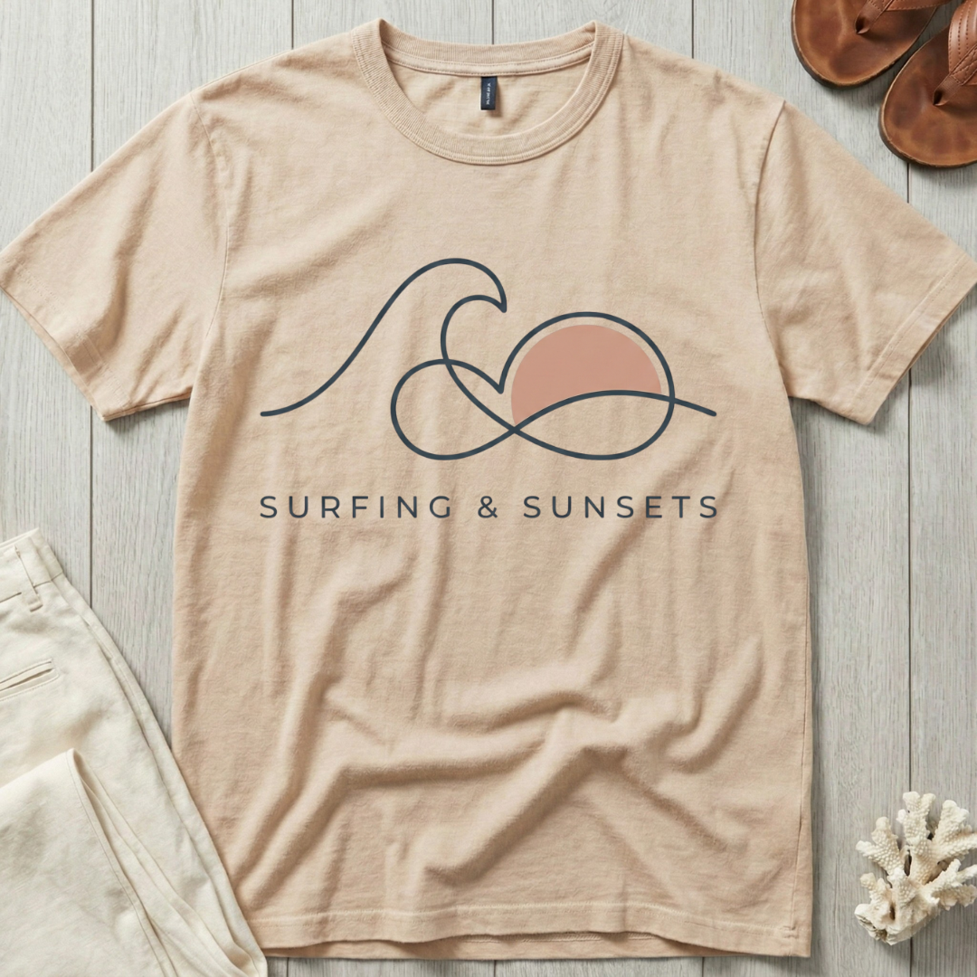 Surfing & Sunsets - Line Art T-Shirt