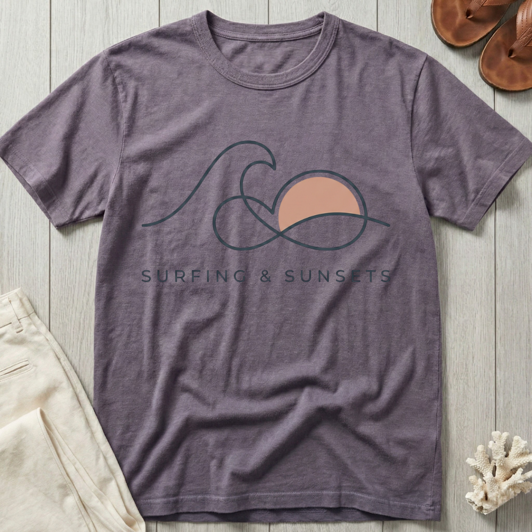 Surfing & Sunsets - Line Art T-Shirt