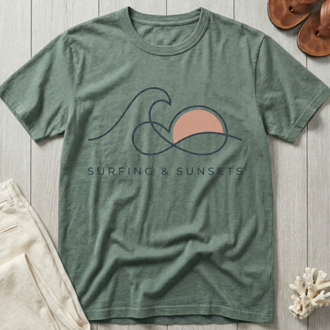Surfing & Sunsets - Line Art T-Shirt