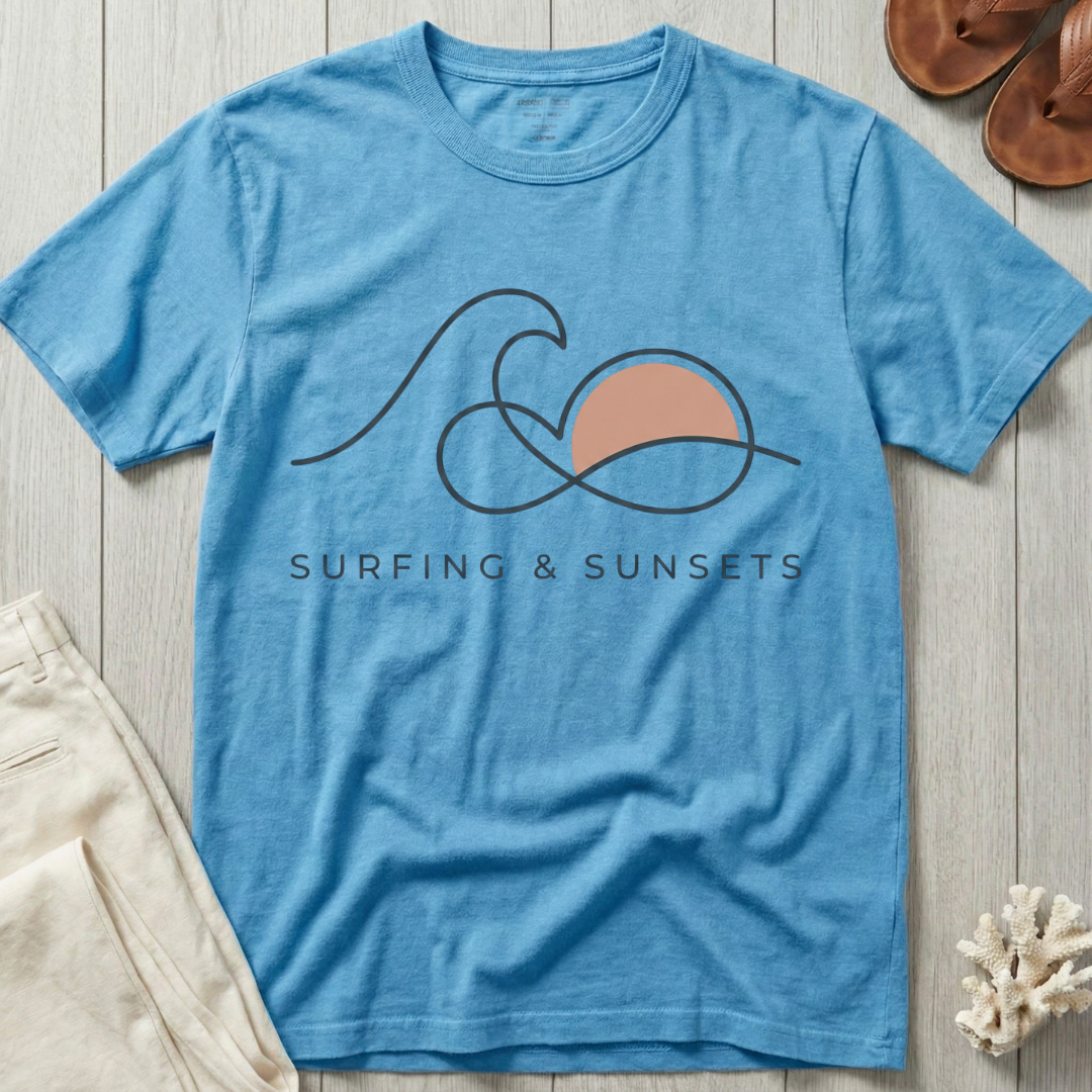 Surfing & Sunsets - Line Art T-Shirt