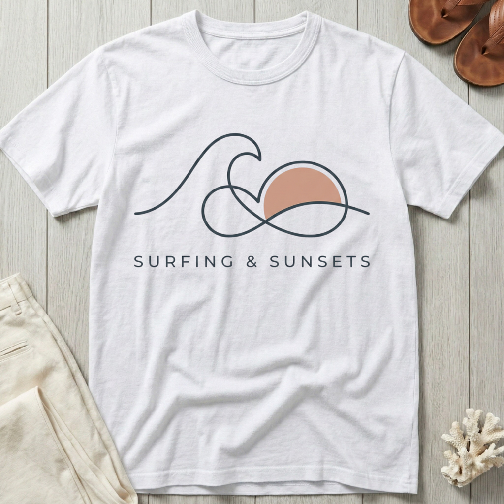 Surfing & Sunsets - Line Art T-Shirt
