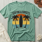 Surfing and Sunsets - Distressed Retro T-Shirt