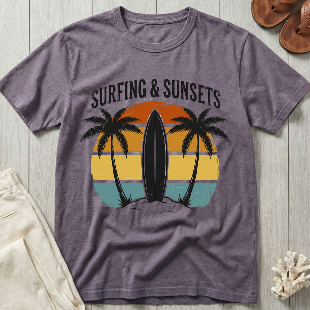 Surfing and Sunsets - Distressed Retro T-Shirt