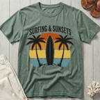 Surfing and Sunsets - Distressed Retro T-Shirt
