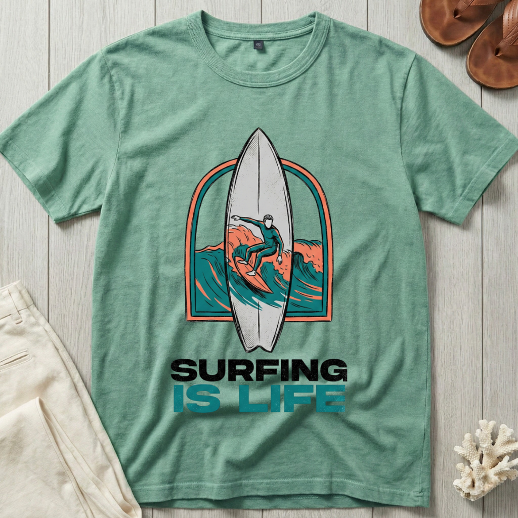 Surfing is Life - Surfboard Portrait T-Shirt