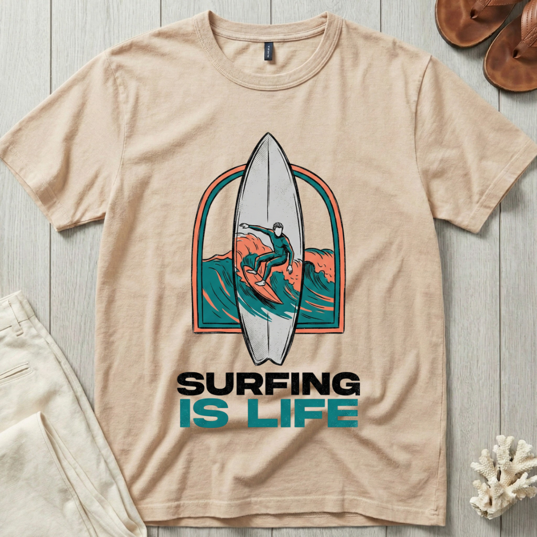Surfing is Life - Surfboard Portrait T-Shirt