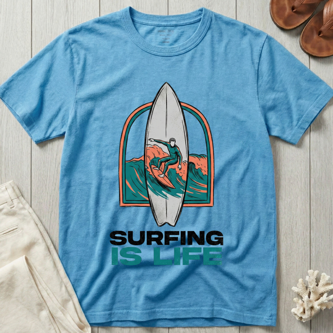 Surfing is Life - Surfboard Portrait T-Shirt