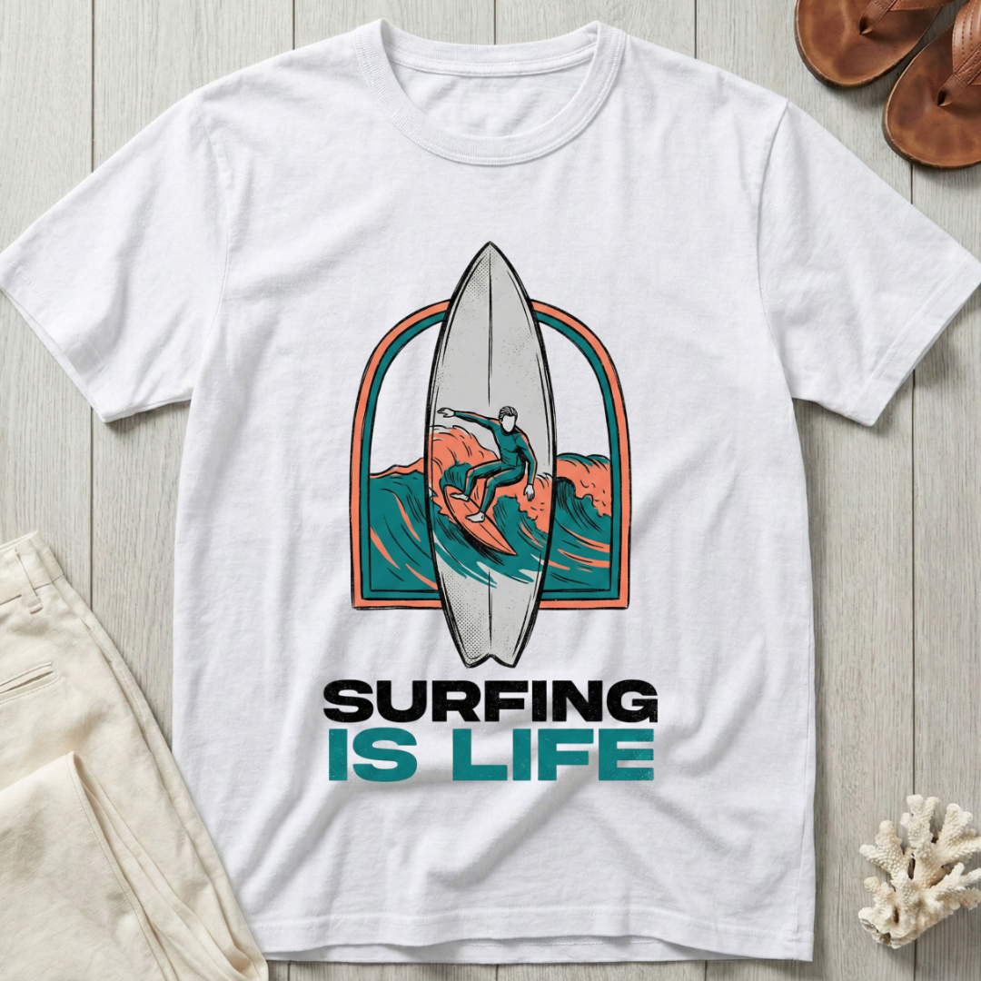 Surfing is Life - Surfboard Portrait T-Shirt