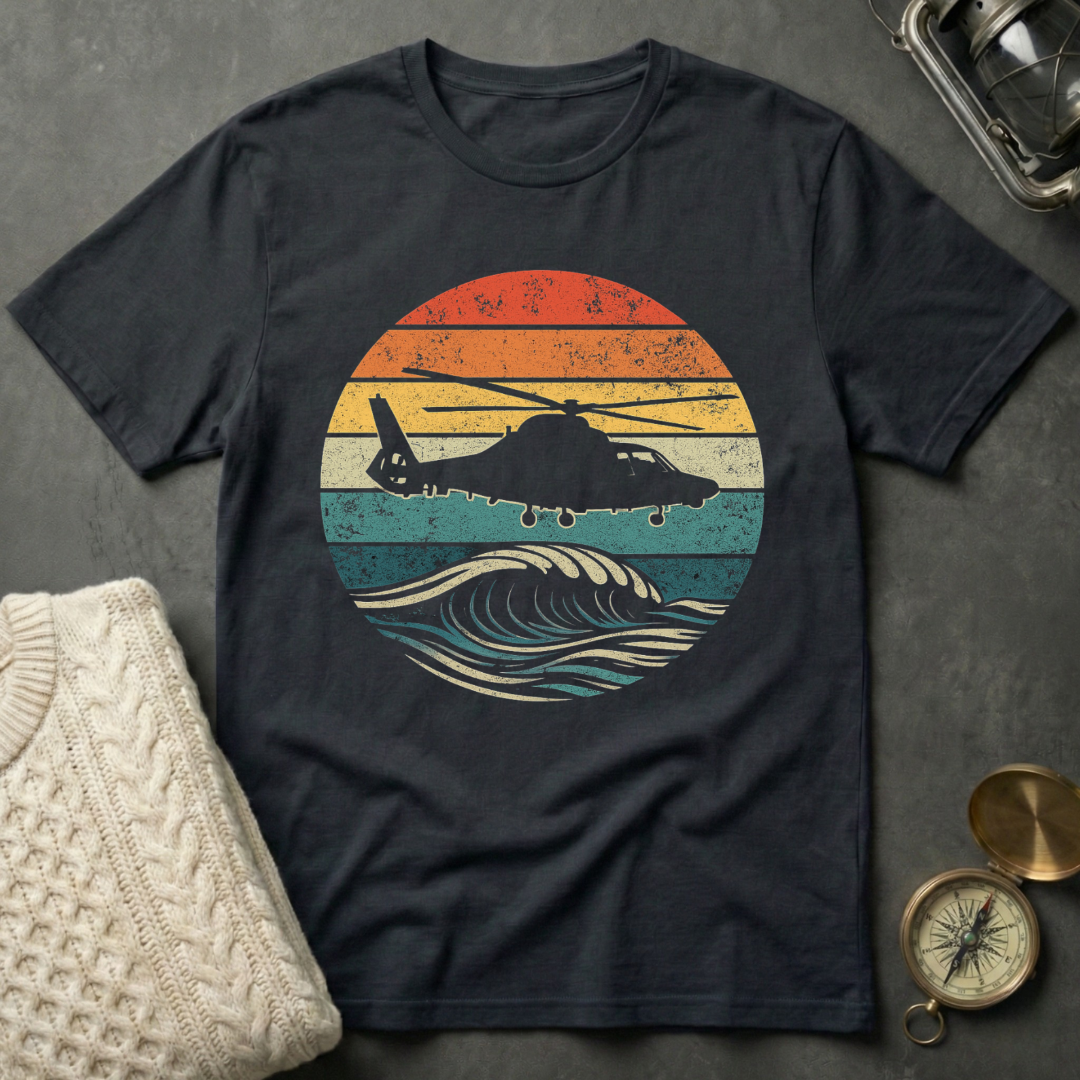 USCG H-65 Dolphin Sunset - Distressed Retro T-Shirt